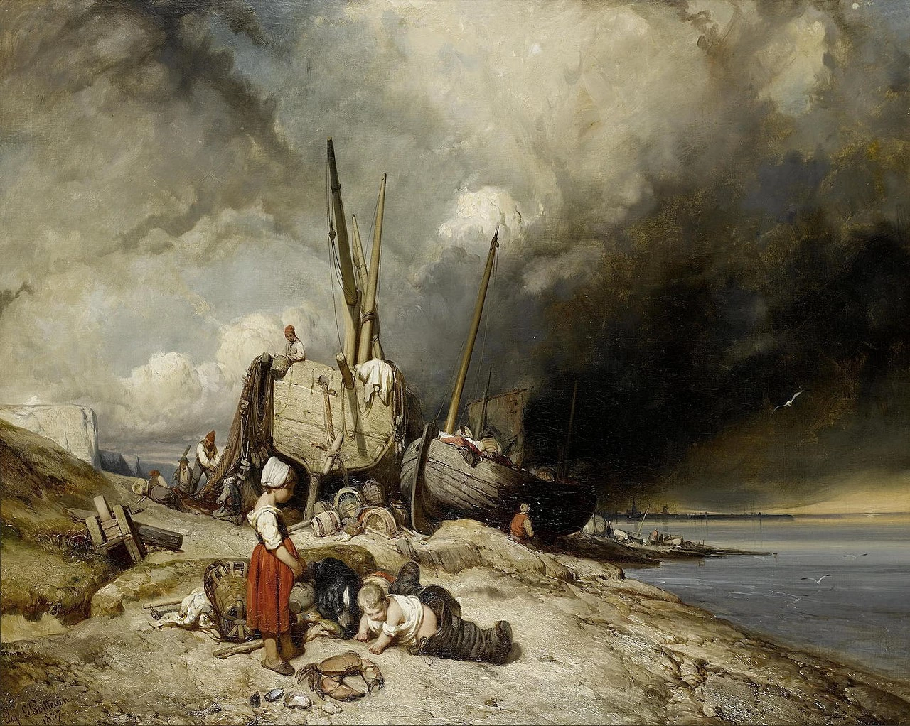 Pescatori e barche sulla costa della Normandia, 1837